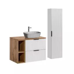 Ensemble meuble simple vasque 80cm et colonne stratifiés blanc