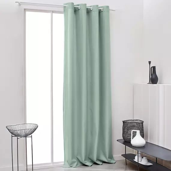 Rideau isolant à oeillets uni en Polyester Vert 140×240 cm