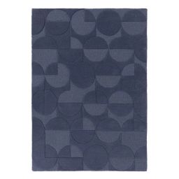 Tapis géométrique design en laine bleu jeans 120×170