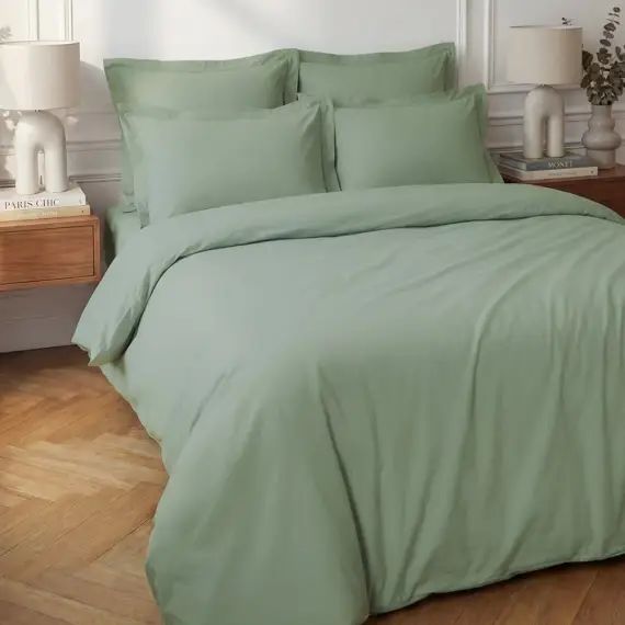 Housse de couette en percale coton  sauge 200×200 cm