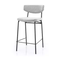 Crockett – Lot de 2 chaises de bar en tissu et métal H66cm – Couleur – Gris