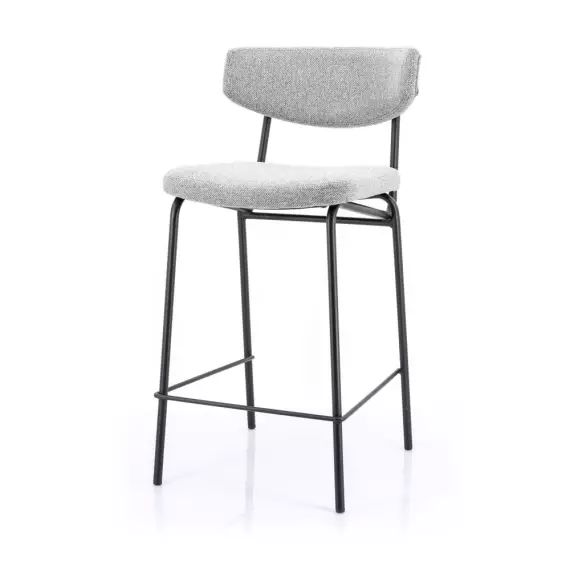 Crockett – Lot de 2 chaises de bar en tissu et métal H66cm – Couleur – Gris
