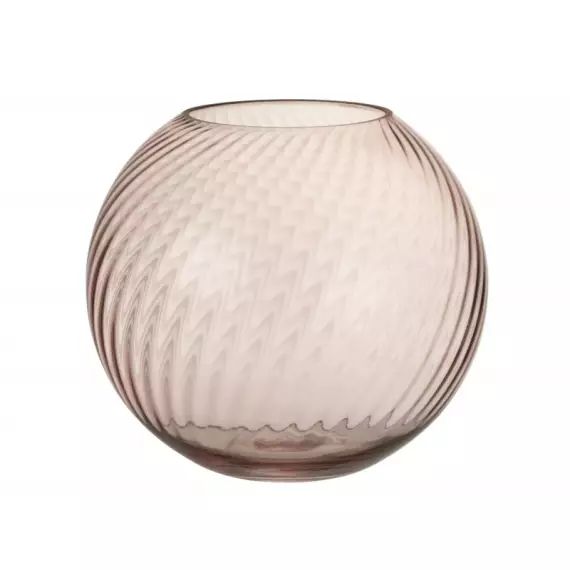 Vase rond cannelé en verre rose 20x20x18 cm