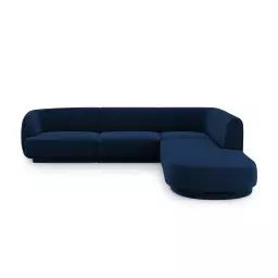 Canapé d’angle droit 6 places en tissu velours bleu roi