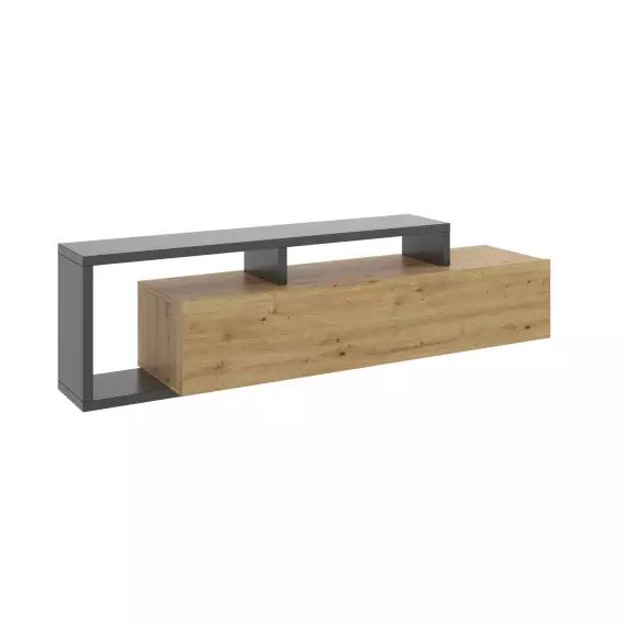 Meuble TV effet bois chêne et anthracite