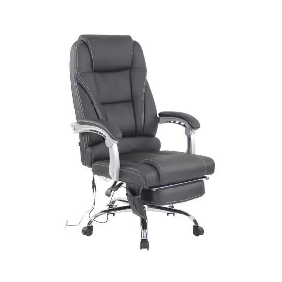 Chaise de bureau massant et réglable en véritable cuir Noir