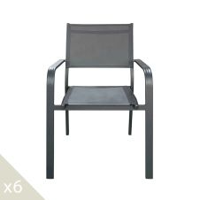 Lot de 6 chaises de jardin en aluminium anthracite et textilène