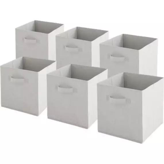 Lot de 6 paniers  pliables en tissu gris 27x27x27cm