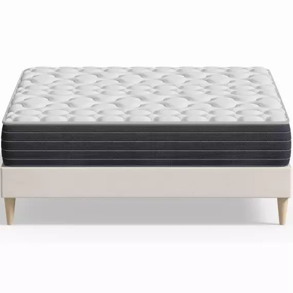 Pack lit 160×200 en velours beige + Matelas mémoire de forme