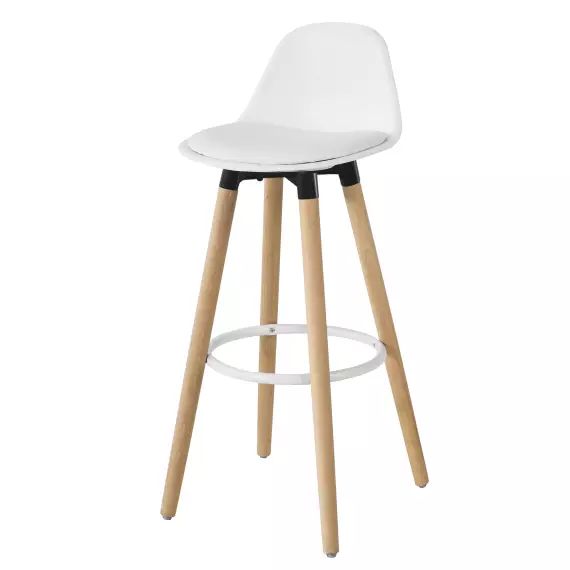 Tabouret de bar en bois avec dossier blanc