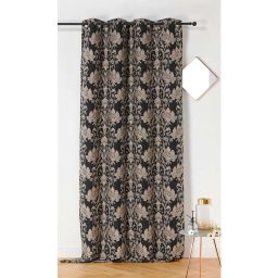 Rideau d’ameublement motifs floraux polyester noir 245 x 140