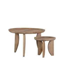 2 tables basses en bois de manguier D40/D70cm bois clair