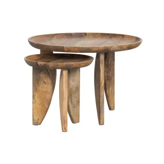 2 tables basses en bois de manguier D40/D70cm bois clair