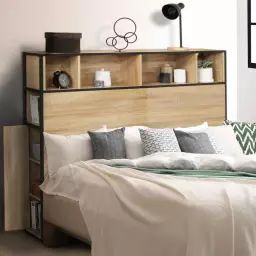 Tête de lit avec rangements bois et métal noir 145 CM style industriel