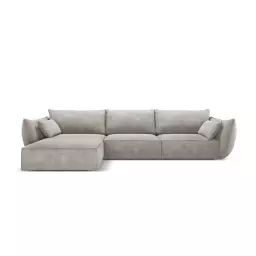 Canapé d’angle gauche 4 places en tissu chenille gris clair
