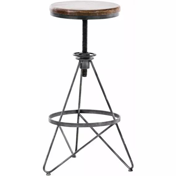 Tabouret de bar industriel réglable en métal Argent