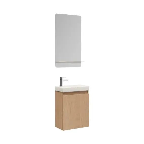 Meuble lave-mains  décor chêne + miroir rectangulaire
