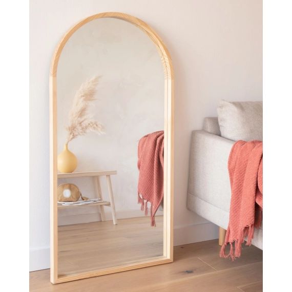 Miroir arrondi en bois de pin beige 60×120
