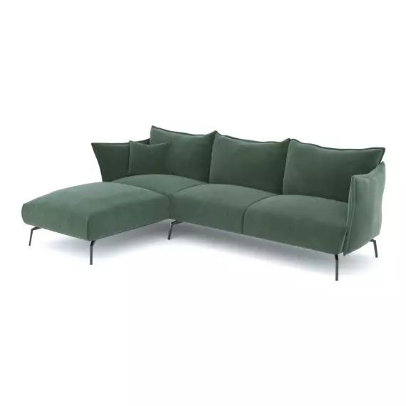 Canapé d’angle gauche velours texturé vert émeraude