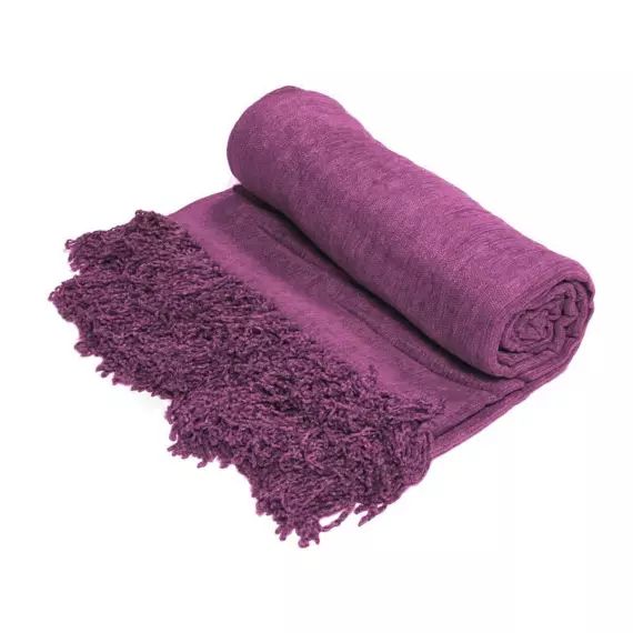 Plaid à franges en viscose rose dalhia 130×150