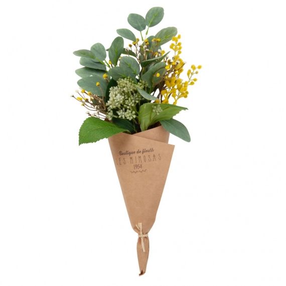 Bouquet de fleurs artificielles avec cornet en papier Kraft