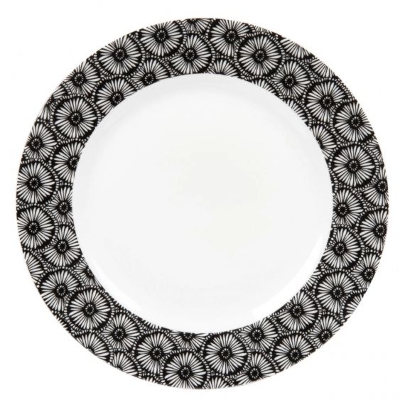 Assiette plate en porcelaine blanche et noire à motifs