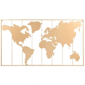 Achat Déco murale carte du monde en métal doré 80x45 style design