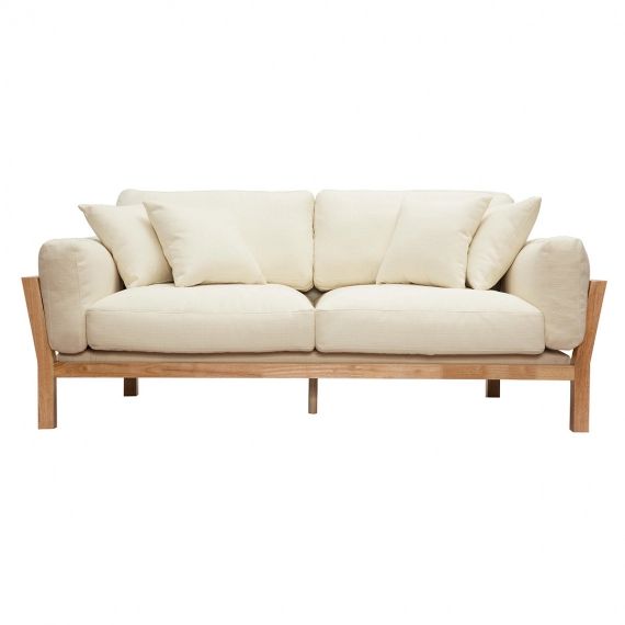 Canapé design 3 places déhoussable blanc crême pieds bois KYO