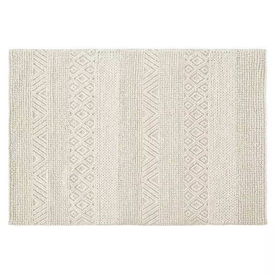 Tapis en laine et coton écrus nœuds en relief 200×300