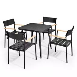 Ensemble table de jardin et 4 fauteuil en aluminium/bois noir