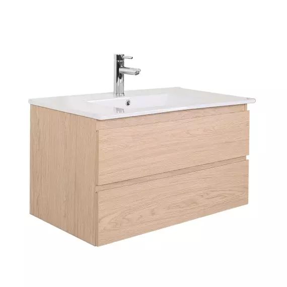 Meuble simple vasque décor chêne 80cm +vasque+robinet