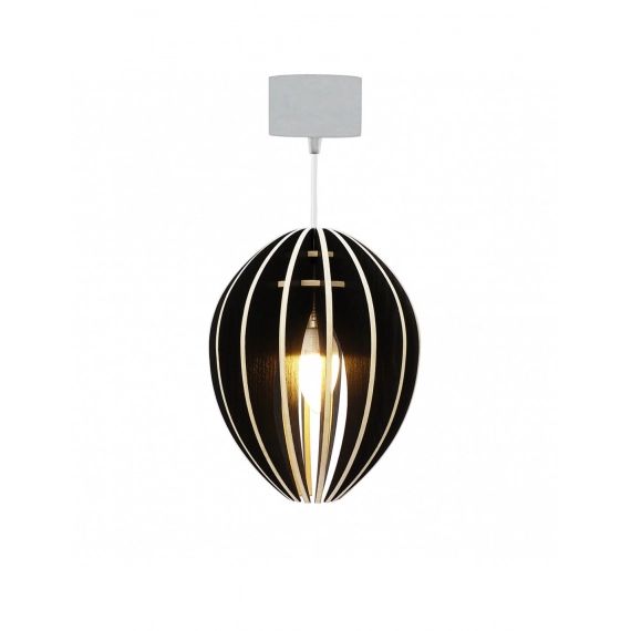 Lampe suspension bois et béton frêne teinté noir cordon blanc