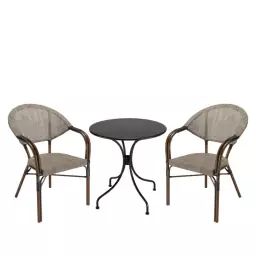 Salon de jardin 2 personnes – 1 table ronde 70cm 2 chaises textilène