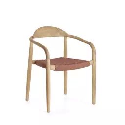 Nina – Lot de 4 chaises en acacia et corde pieds bois clair – Couleur – Terracotta