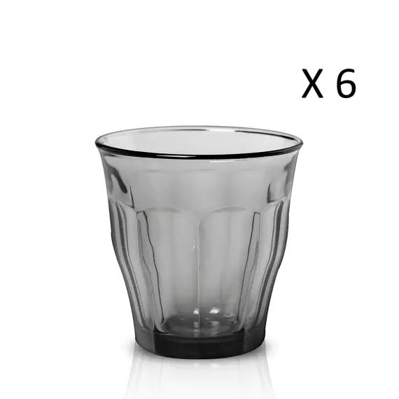 Lot de 6 – Verre à eau 31 cl en verre trempé résistant teinté gris