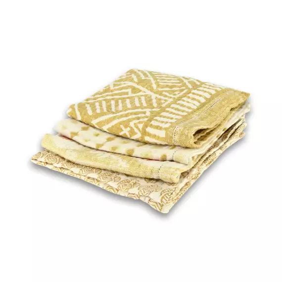 Lot de 4 serviettes de table carrées assorties en coton jaune 40cm