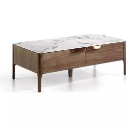 Table basse marbre bois foncé 120x60x40cm