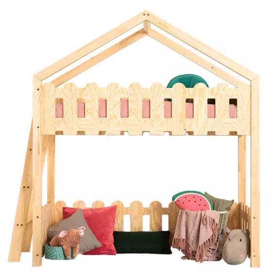 Lit cabane mi-hauteur 90×200 sommier inclus naturel