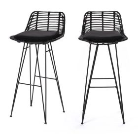 2 chaises de bar design en rotin 75cm noir