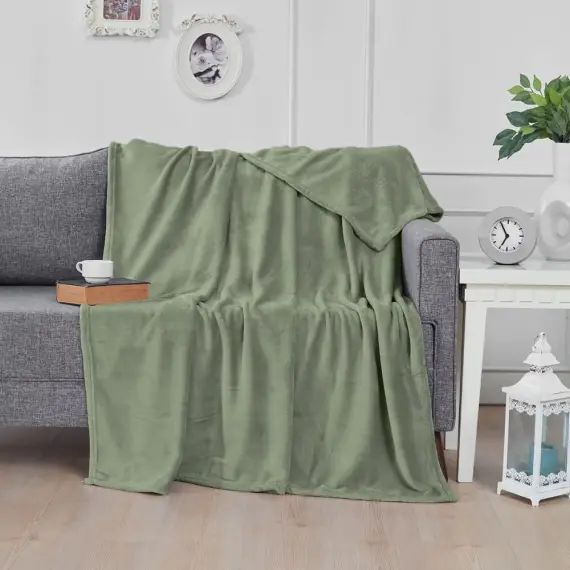 Plaid polaire extra doux et chaud  sauge 150×180 cm