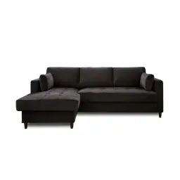 Canapé d&rsquo;angle gauche convertible 4 places Velours Gris foncé