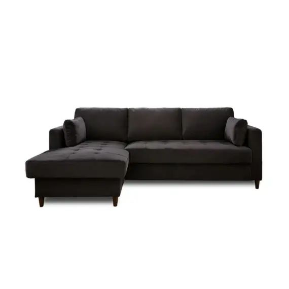Canapé d&rsquo;angle gauche convertible 4 places Velours Gris foncé