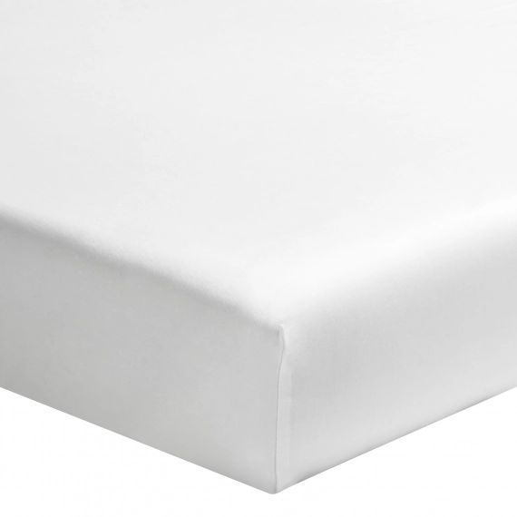 Drap housse uni en percale de coton blanc 160×220
