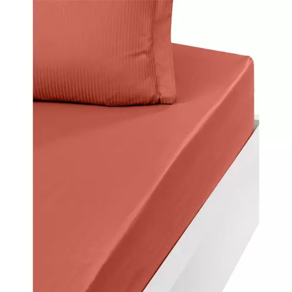 Drap housse uni satin de coton bonnet 40 cm Terracota 140×200 cm