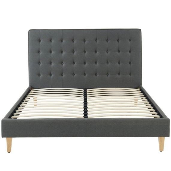 Lit adulte en tissu gris anthracite, sommier à lattes, 160×200