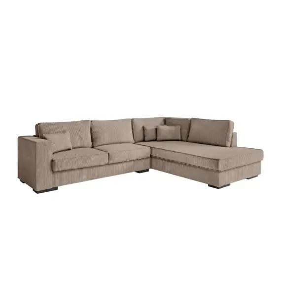 Canapé d&rsquo;angle droit 4 places XXL en velours côtelé – Taupe