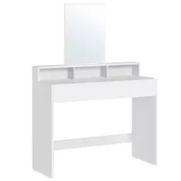 Coiffeuse avec grand miroir 2 tiroirs et 3 compartiments blanc