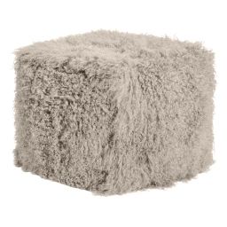 Pouf d’intérieur laine d’agneau tibétain taupe