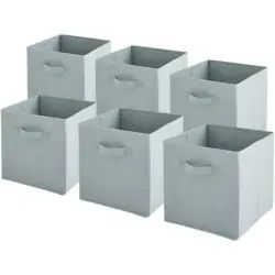 Lot de 6 paniers  pliables en tissu sauge 31x31x31cm