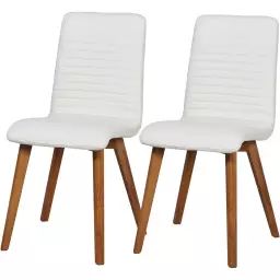 Chaise assise cuir véritable blanc et marron – Lot de 2